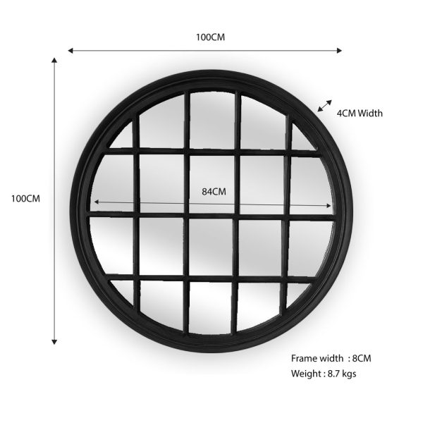 Window Style Mirror – Circle 100cm – Black