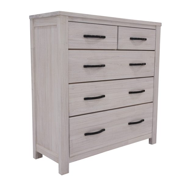 Tallboy 5 Chest of Drawers Solid Ash Wood Bed Storage Cabinet – White