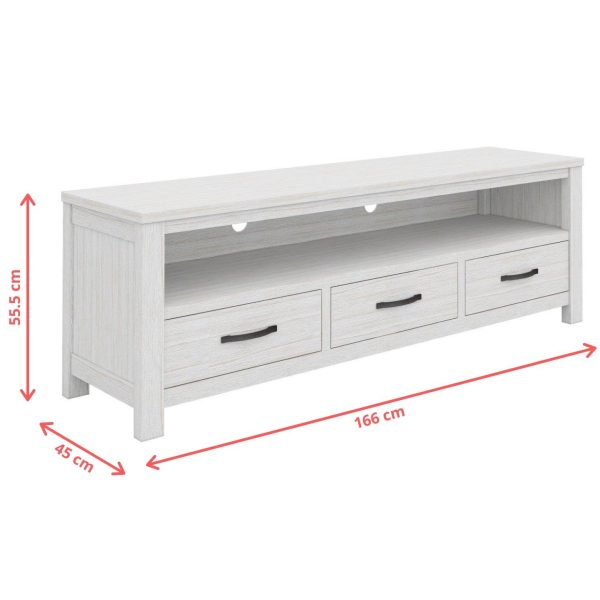 Hattiesburg ETU Entertainment TV Unit 166cm 3 Drawer Solid Mt Ash Wood – White