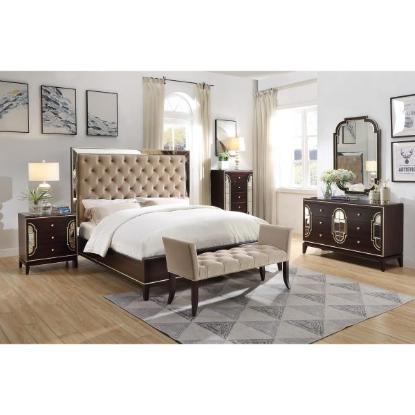 Amelia Antique Bed Frame Velvet Fabric Bedhead Solid Birch Timber Wood – KING