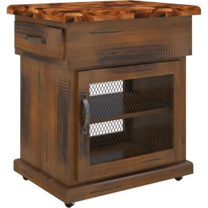 Kitchen Work Bench Storage Trolley Solid Pine Wood Portable Cart Wheels