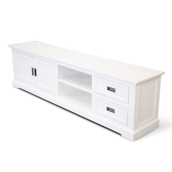 Valdosta ETU Entertainment TV Unit 220cm 2 Door Solid Acacia Wood Coastal – White