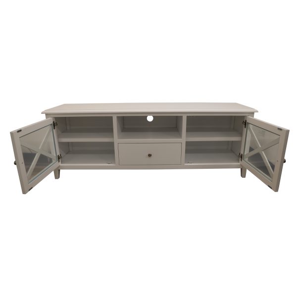 Cwmbran ETU Entertainment TV Unit Solid Acacia Wood Hampton – White – 170x42x60 cm