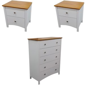 Brownwood Bedside Tallboy 3pc Bedroom Set Drawers Nightstand Storage Cabinet - WHT