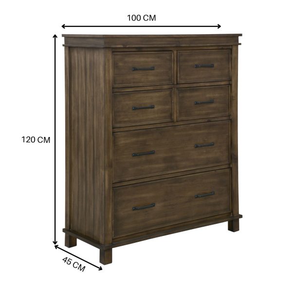 Tallboy Chest of Drawers Solid Pine Wood Bed Storage Cabinet -Rustic Grey – 6 Drawers