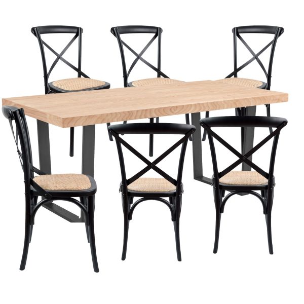 Petunia  Dining Table Set Cross Back Chair Elm Timber Wood Metal Leg – 7