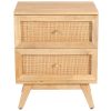 Urmston Bedside Table Drawer Storage Cabinet Solid Mango Wood Rattan Natural – 2 Drawer