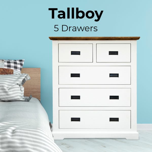 Tallboy Chest of Drawers Solid Wood Storage Cabinet – Multi Color – 105x45x120 cm