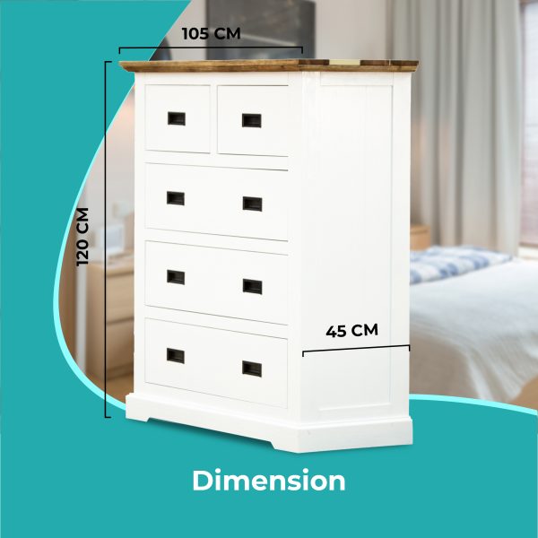 Tallboy Chest of Drawers Solid Wood Storage Cabinet – Multi Color – 105x45x120 cm