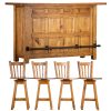 Teasel 5pcs Home Bar Table 4 Chair Set Wine Cabinet Case 192cm Solid Pine Timber