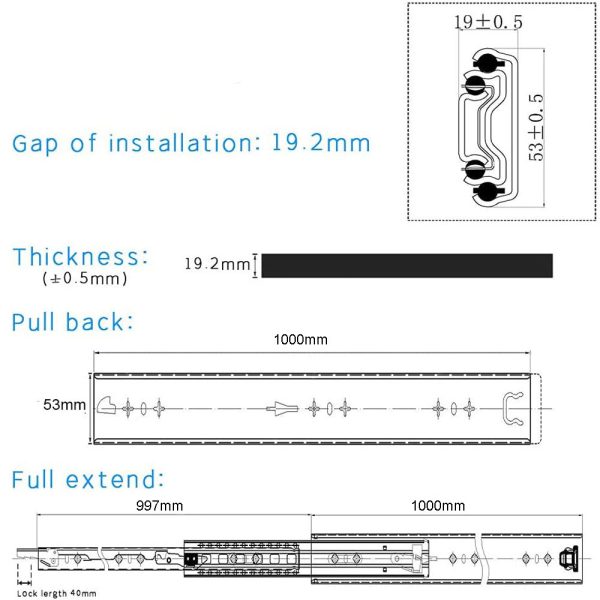 40in Pair 1000 – 2000mm 150KG Capacity Heavy Duty Trailer Drawer Slides Rails Runners Locking