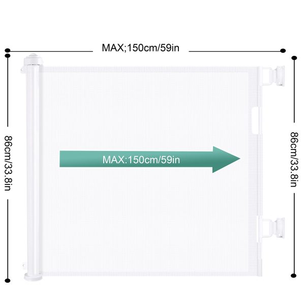 Retractable 1.5M Doorways Hallways Stairs Baby Gate Dog Pet Gate Indoor Outdoor Safety Gates White