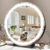 40cm Large Makeup Desk Mirror Lights Round LED Makeup Make up Mirror Bedroom Tabletop Touch Control Black