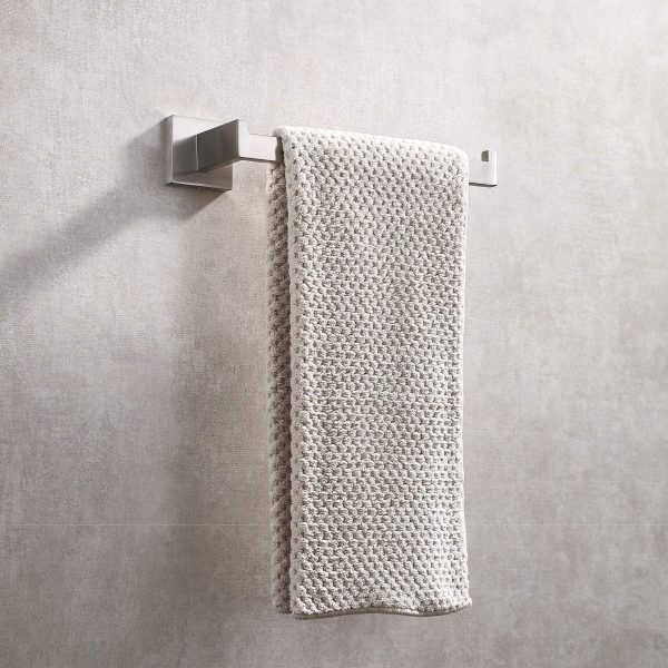 Square Hand Towel Holder Ring Wall Mounted Modern Towel Bar Bathroom Kitchen – Silver