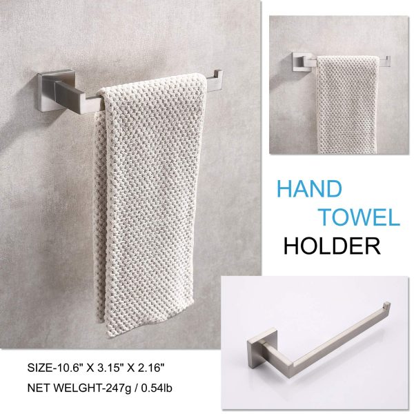 Square Hand Towel Holder Ring Wall Mounted Modern Towel Bar Bathroom Kitchen – Silver