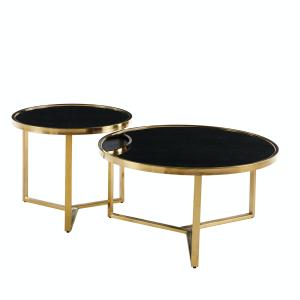 Designer Giselle Black Glass & Brushed Gold Coffee Table Set