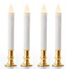 3 Pack Taper Stick White Battery Candle – Natural Flame Light Colour No Flicker – Gold Stand Base