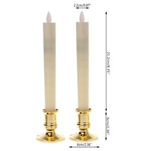 3 Pack Taper Stick White Battery Candle – Natural Flame Light Colour No Flicker – Gold Stand Base