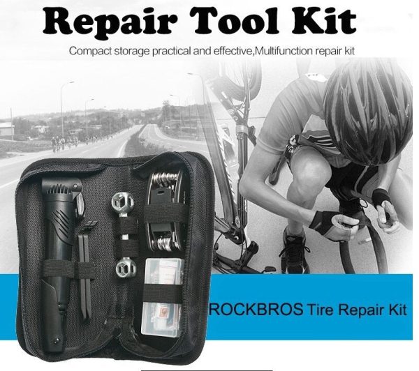 14pcs Bicycle Repair Tool Kit Bag Strap to Frame – ROCKBROS Pump Hex Wrench Patch for Bike Tyre Tools