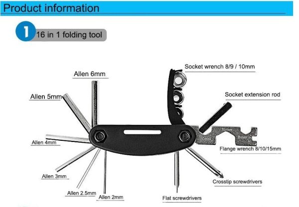 14pcs Bicycle Repair Tool Kit Bag Strap to Frame – ROCKBROS Pump Hex Wrench Patch for Bike Tyre Tools