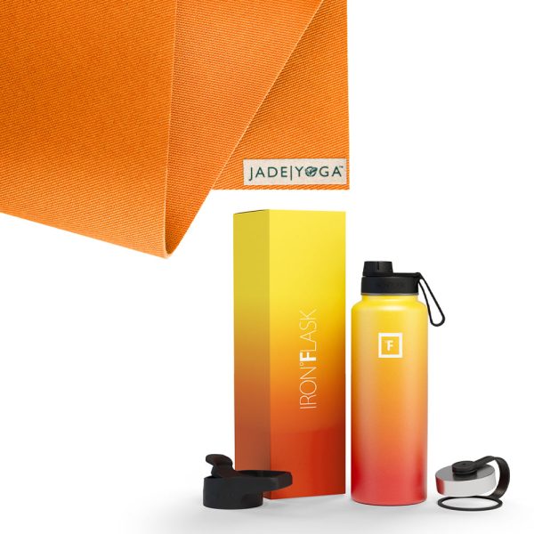 Harmony Mat – Orange & Iron Flask Wide Mouth Bottle with Spout Lid, Fire, 32oz/950ml Bundle