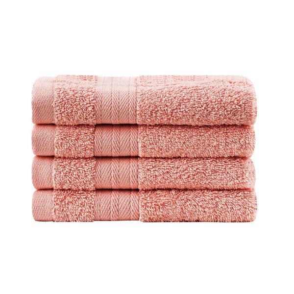 Bath Towel Set – 4 Piece Cotton Washcloths – Coral