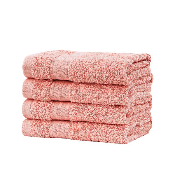 Bath Towel Set – 4 Piece Cotton Washcloths – Coral