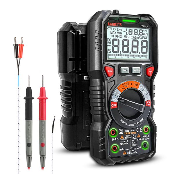 KAIWEETS Digital Multimeter TRMS 6000 Counts Voltmeter Auto-Ranging Fast Accurately Measures Voltage Current Amp Resistance Diodes Continuity Duty-Cyc