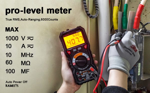 KAIWEETS Digital Multimeter TRMS 6000 Counts Voltmeter Auto-Ranging Fast Accurately Measures Voltage Current Amp Resistance Diodes Continuity Duty-Cyc