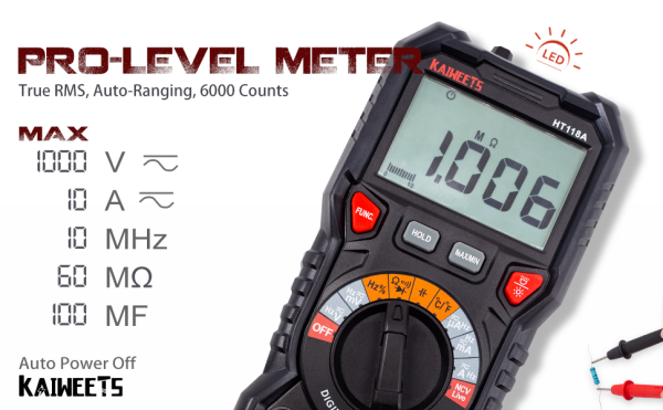 KAIWEETS Digital Multimeter TRMS 6000 Counts Voltmeter Auto-Ranging Fast Accurately Measures Voltage Current Amp Resistance Diodes Continuity Duty-Cyc