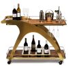 French Brass Wooden Serving Drinks Trolley Bar Cart