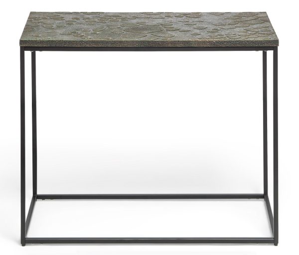 Rogerstone Black Sofa Side Table with Textured Wood Top