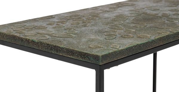 Rogerstone Black Sofa Side Table with Textured Wood Top