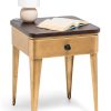 Burtonsville Modern Bedside Table in Brass Finish with Storage Drawer and Wood Top