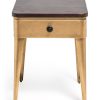 Burtonsville Modern Bedside Table in Brass Finish with Storage Drawer and Wood Top