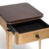 Burtonsville Modern Bedside Table in Brass Finish with Storage Drawer and Wood Top