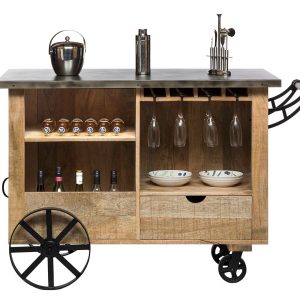 Large Industrial Style Wooden Bar Cart Drinks Trolley with Handle