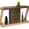 Contemporary Brass Wooden Z-Shaped Hallway Console Table with Drawers