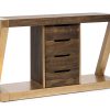 Contemporary Brass Wooden Z-Shaped Hallway Console Table with Drawers