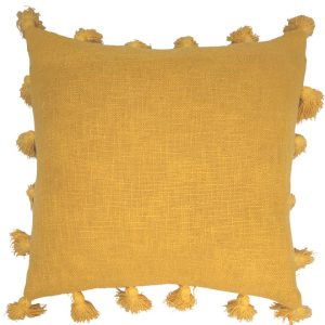 Mustard cushion with tassels 45x45cm