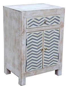 Havasu 2 drawer whitewashed bedside cabinet with Grey/White bone chevron design