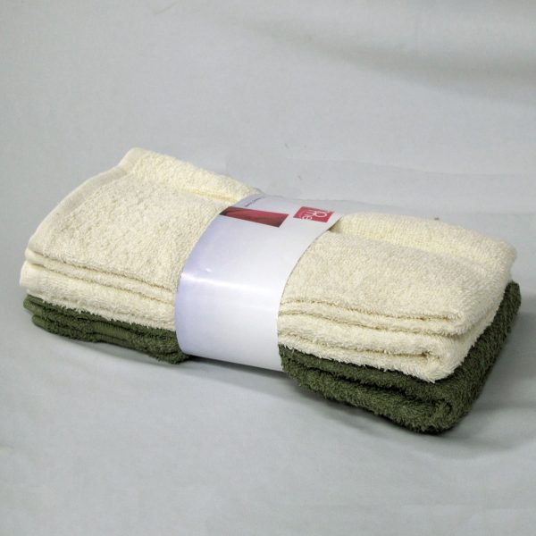 Set of 4 Budget Cotton Hand Towels 42 x 67 cm Olive Cream