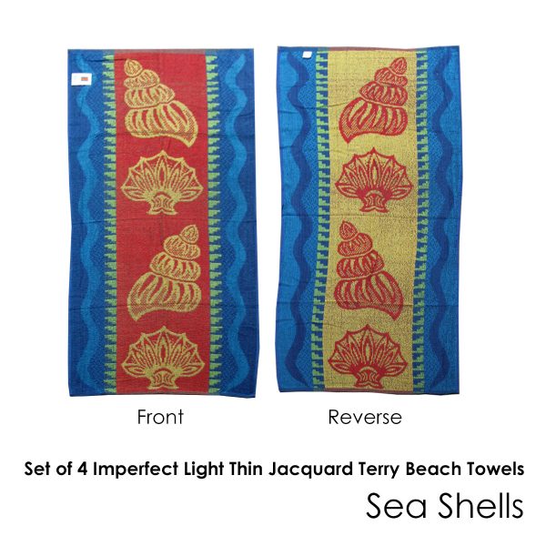 Set of 4 Imperfect Jacquard Terry Beach Towels – Sea Shells