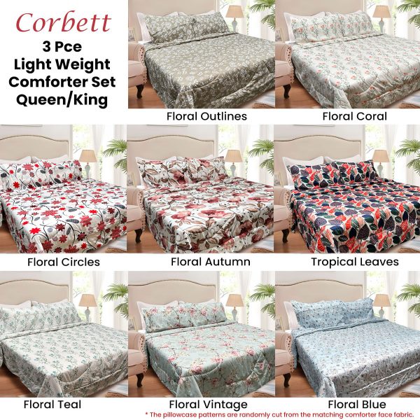 3 Pce Light Weight Comforter Set Queen/King Corbett Floral Autumn