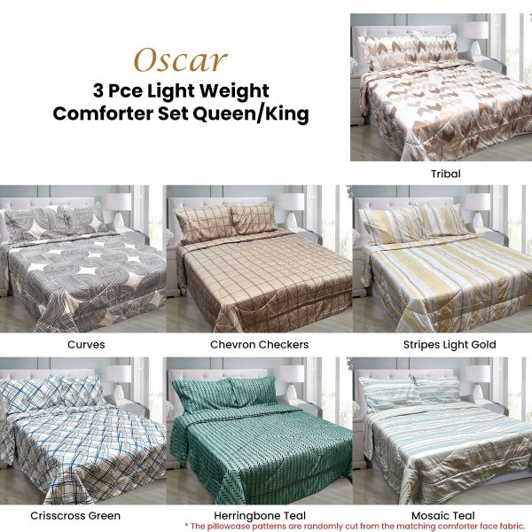 3 Pce Light Weight Comforter Set Queen/King Oscar Stripes