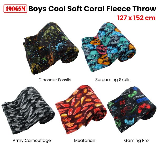 190GSM Boys Cool Ultra Soft Coral Fleece Throw 127 x 152cm – Meatarian