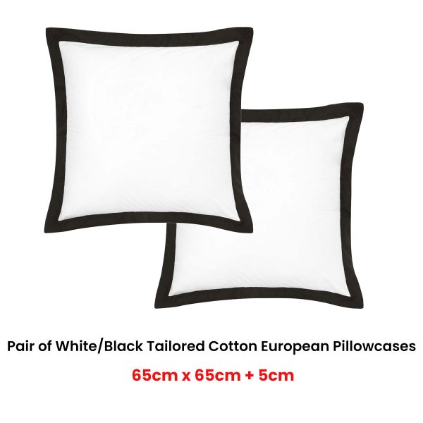 Pair of White/Black Tailored Hotel Deluxe Cotton European Pillowcases