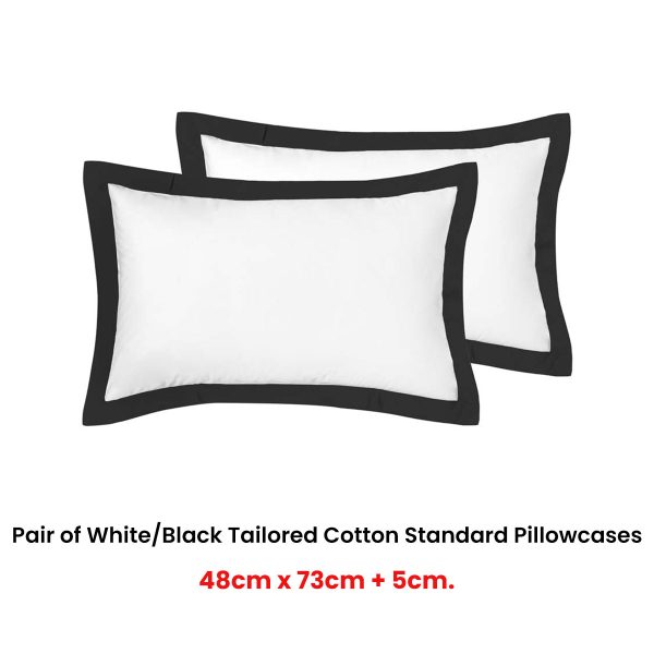 Pair of White/Black Tailored Hotel Deluxe Cotton Standard Pillowcases