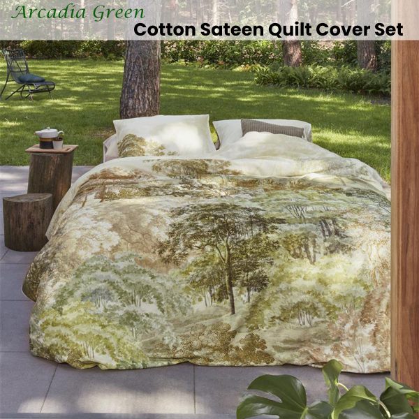 Arcadia Green Cotton Sateen Quilt Cover Set King