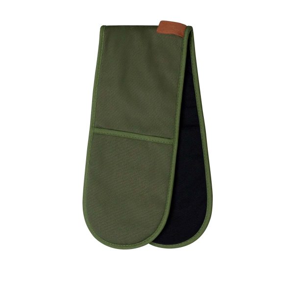 Selby Cotton Double Oven Mitt Glove 17 x 82 cm Olive & Black